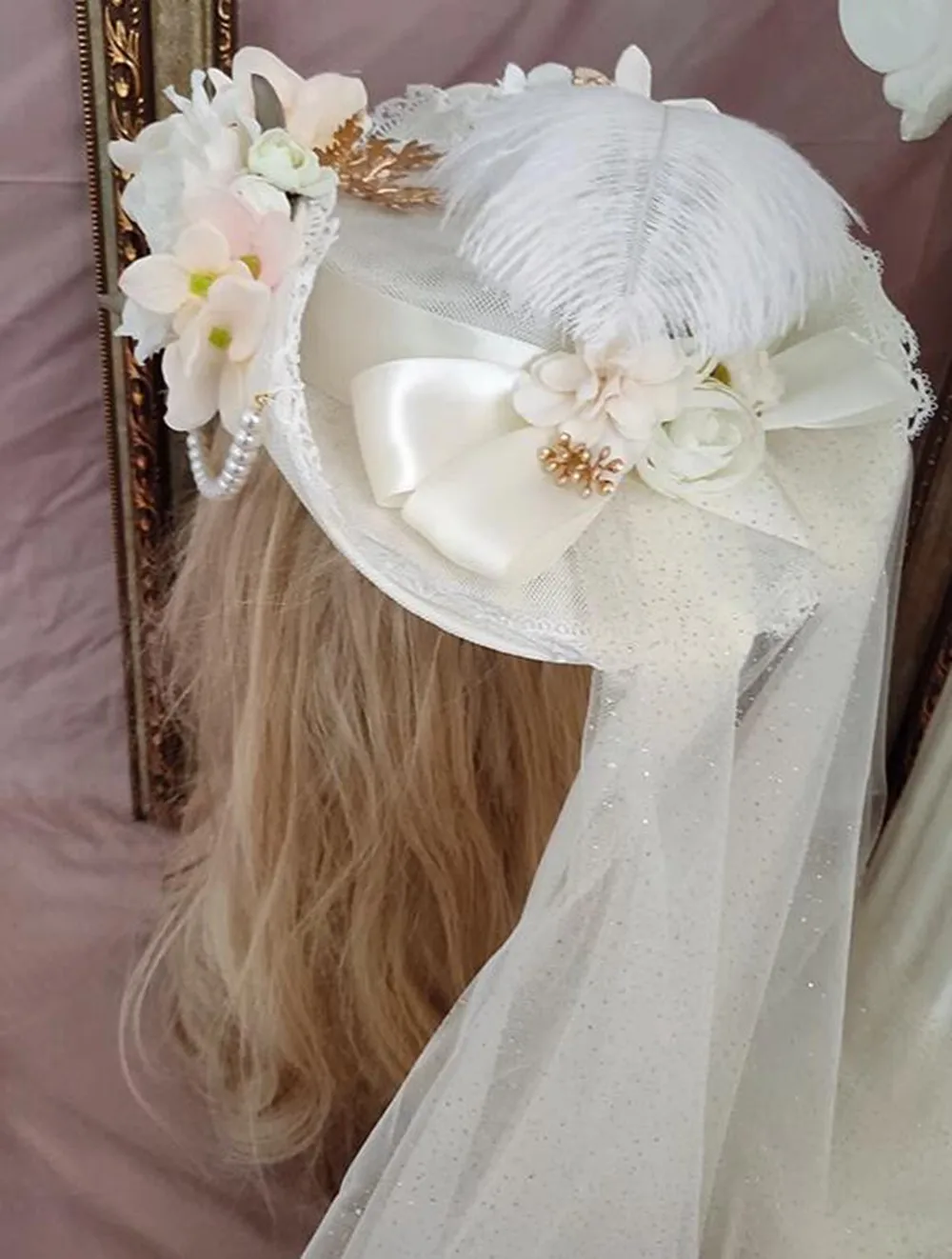 Gorgeous Flat Hat for Women Party Headpiece Lolita Flowers Veil Fedora Costume Accessories