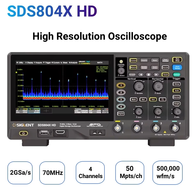 

SDS804X-HD 4 Channel Oscilloscope Siglent 7'' Touch Screen 70MHz 2GSa/s 12 bit High Resolution Digital Oscilloscope Tool