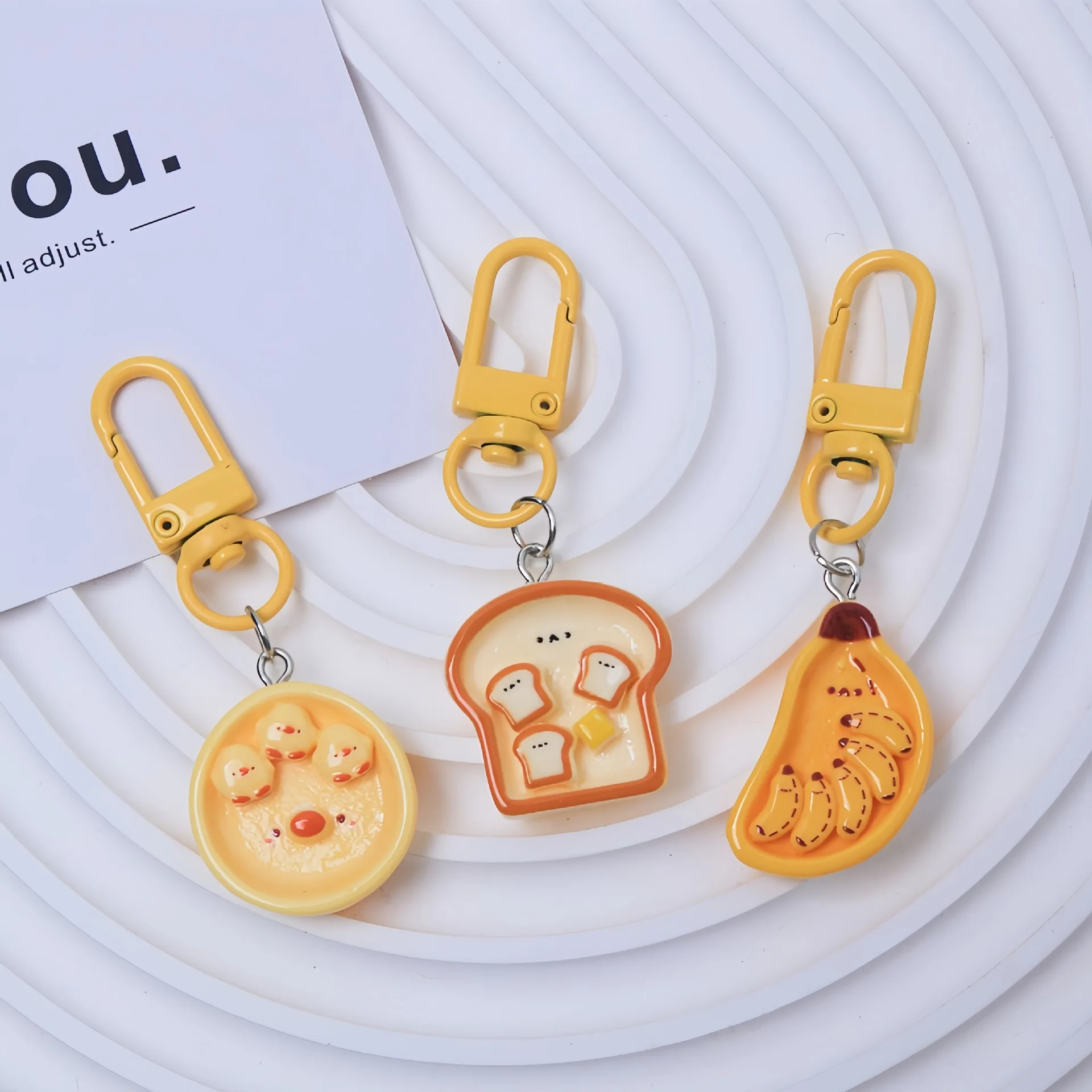 Cartoon Toast Poached Egg Banana Keychain Simulation Food Keyring Cute Earphone Case Backpack Accessories For Girls Party Gift