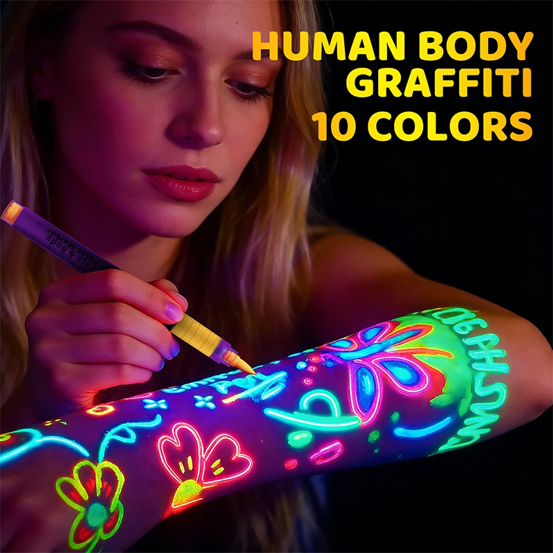 

2026 Luminous Human Body Painting Pen Marker Pen Washable Facial Graffiti Makeup Pen Music Festival Party Styling Luminous Pen