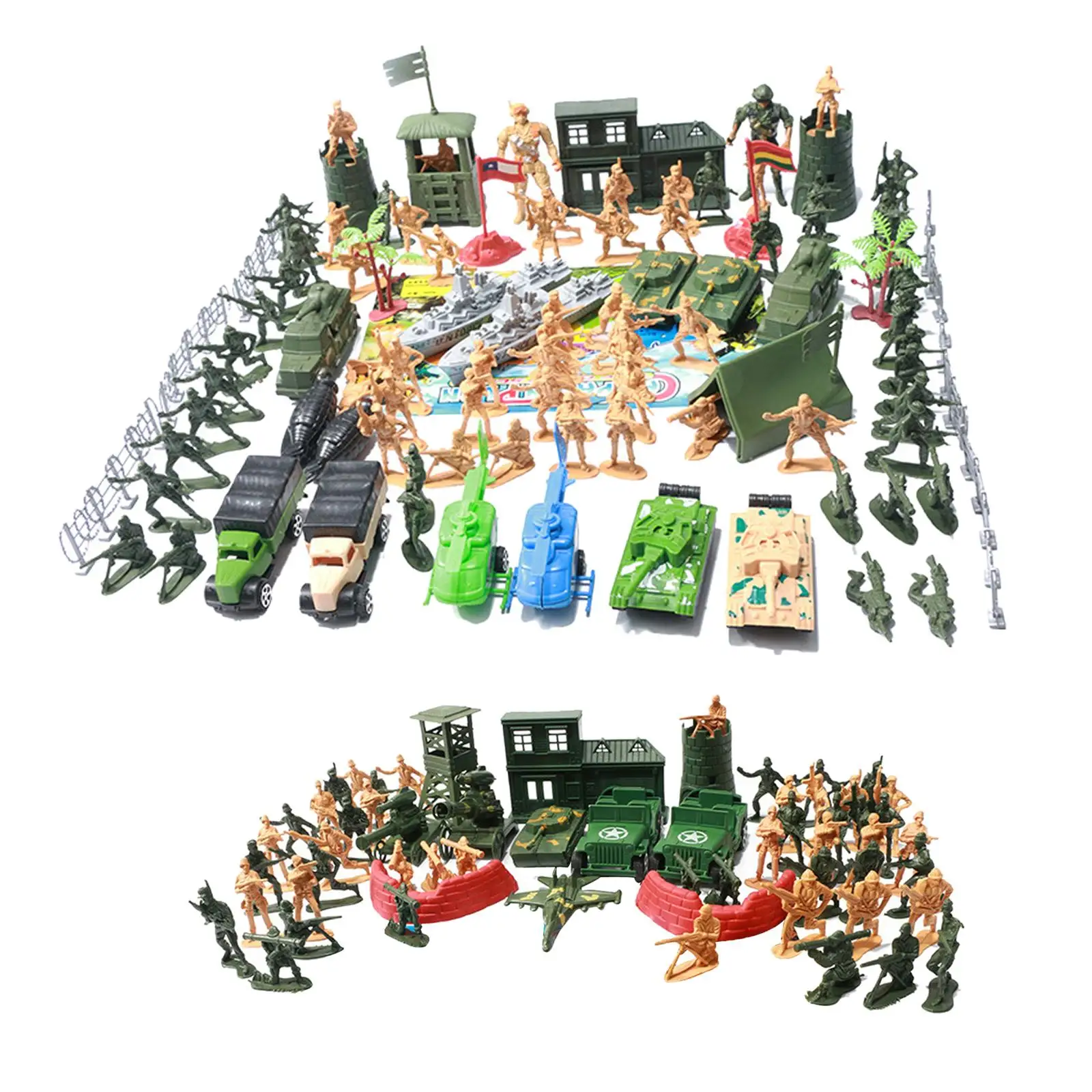 Army Soldiers Toys Kits for Boys Girls Kids with Small Houses Sentry Boxes Artillery Tanks and Bunker Playset