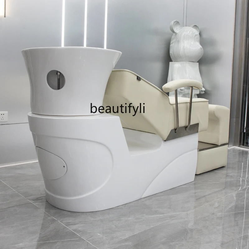 Tumbado medio champú silla salón de pelo dedicado lavado cama sofá de masaje de pelo salón de belleza lavabo de cerámica