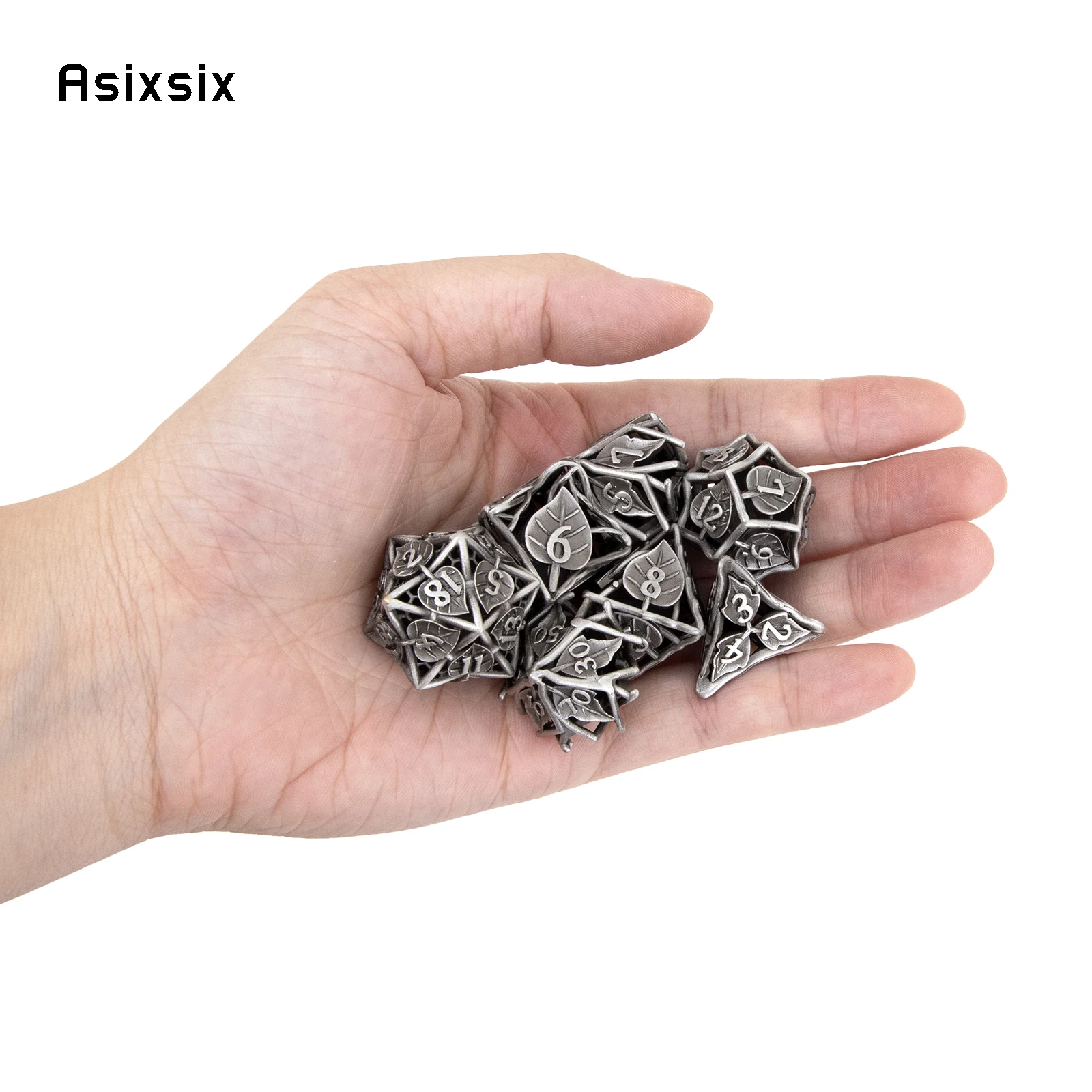 7 Pcs Silver Leaf Flower Metal Dice Hollow Metal Polyhedral Dice Set Suitable for Role-Playing RPG  Board Game Card Game