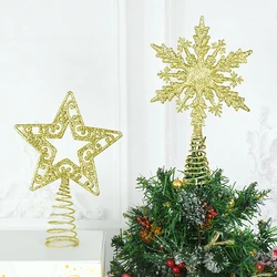 Adornos superiores dorados para árbol de Navidad, estrella, copos de nieve brillantes, estrellas, decoraciones navideñas para el hogar, Navidad, Año Nuevo 2023, 1 unidad