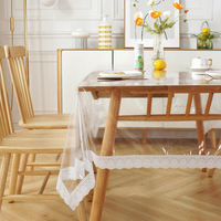 Lace Hem Transparent Tablecloth Waterproof Oil-proof PVC Table Cloth for Home Kitchen Dining Table Decorative Protective Cover