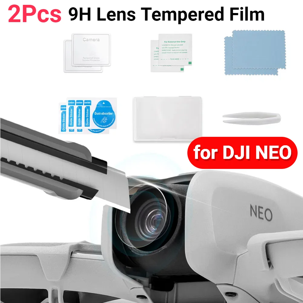 2Pcs 9H Lens Tempered Protective Film Explosion-Proof Tempered Glass Film Dustproof for DJI NEO Drone Gimbal Camera