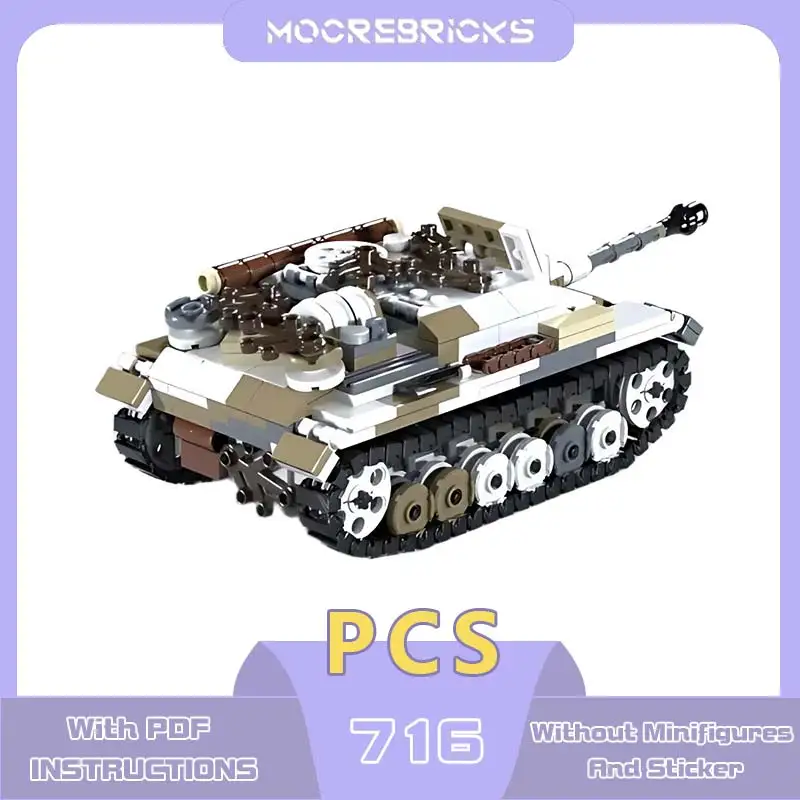 MOC Building Blocks Stug III ausf.G Tank Model Tracked Armored Fighting Vehicle Classic Toy Bricks Children's Compatible Gift