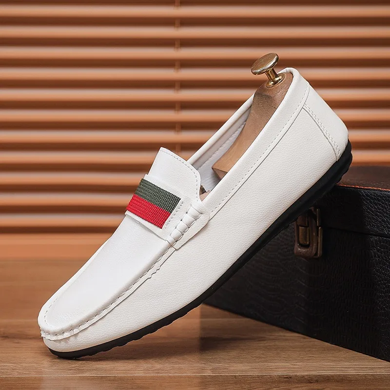 

Роскошные брендовые белые, черные полосатые лоферы для мужчин, кожаная повседневная обувь, дизайнерская обувь Coiffeur для вождения