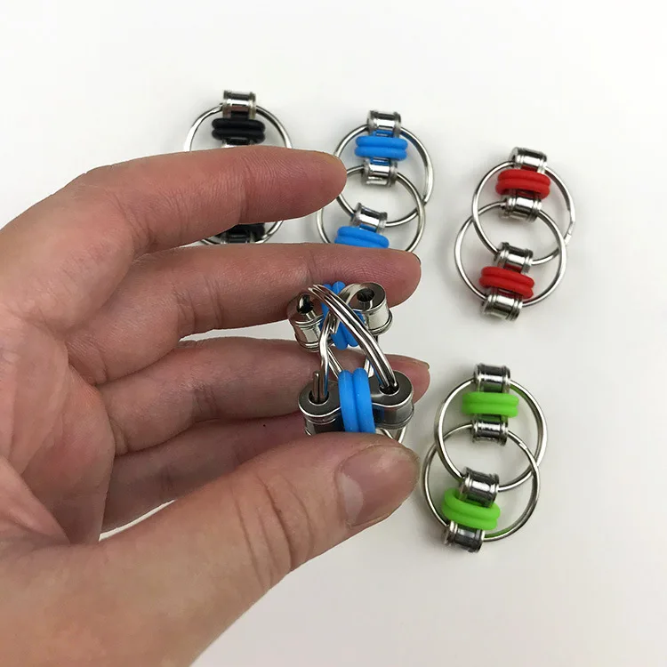 Metal Flip Chain Fidget Cube Focus EDC Unlimited Rotating Stress Relief Keychain Toy Sensory Anxiety Relief for Adults with ADHD