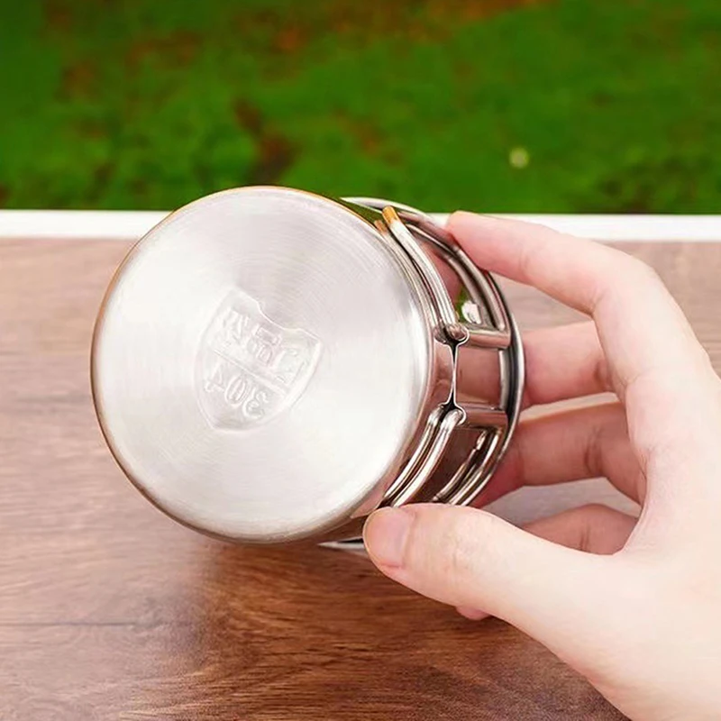 1Pc Stainless Steel Folding Handle Cup Portable Carabiner Cup Outdoor Camping Cups for Home Outdoor Camping Accessories