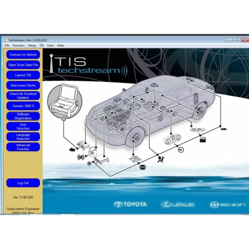 أحدث واجهة V14.20.019 MINI VI لعام 2024 لشريحة TIS Techstream MINI-VCI FT232RL J2534 2 كابل تشخيص