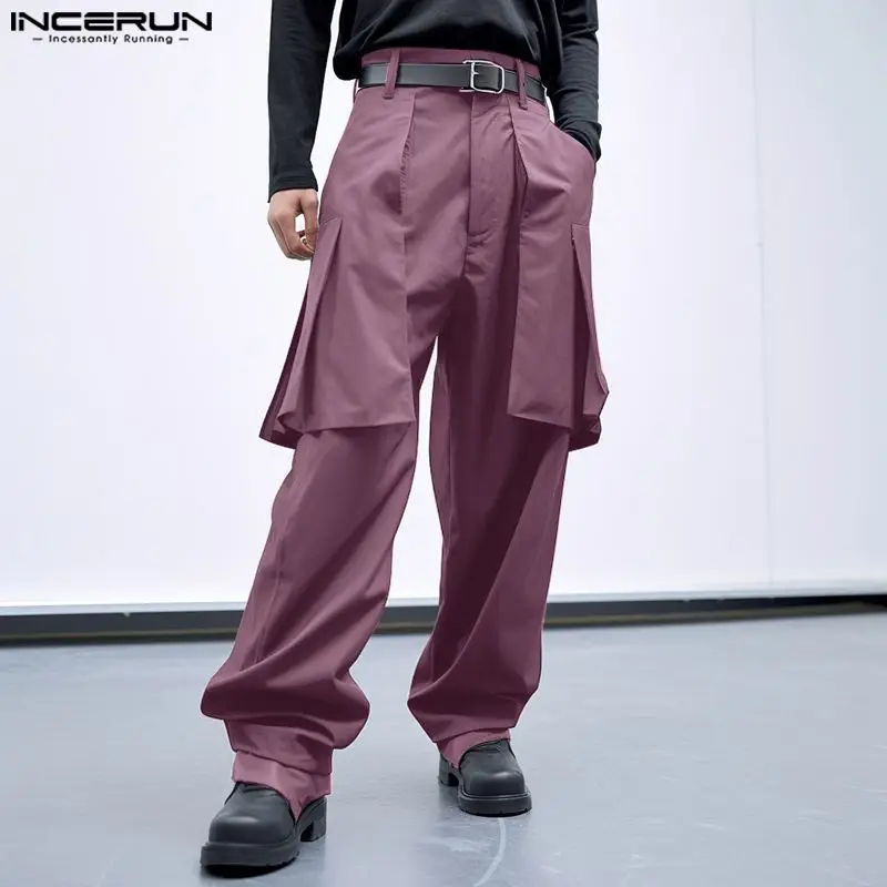 

INCERUN 2024 Korean Style Trousers Men's Deconstruction Fake Two-piece Design Pantalons Casual Streetwear Solid Long Pants S-5XL