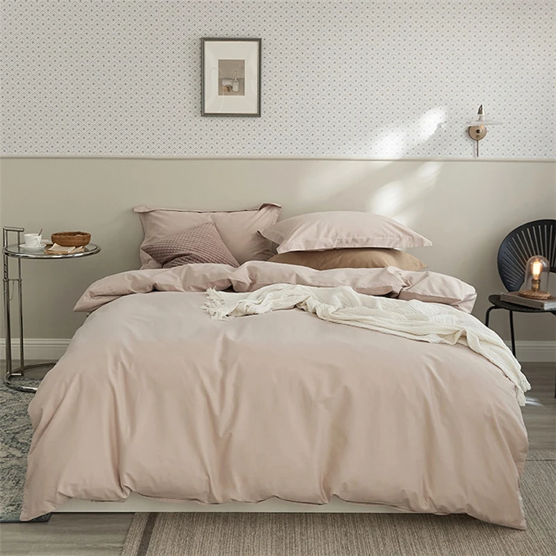 

2023 New Long Staple Cotton Embroidered Plain Color Four-piece Bedding Household Must Four Seasons Universal Bedding Pink Color