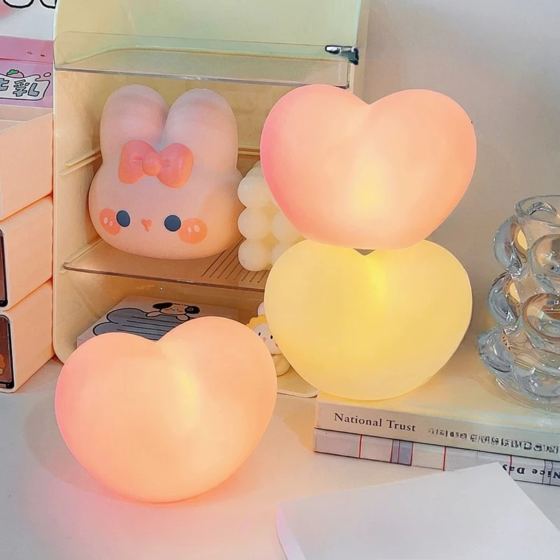 2pcs 3D Love Heart LED Lamp Battery Wedding Pink Birthday Cake Ornament Birthday Gift Christmas Home Ambient Gift Box Decoration