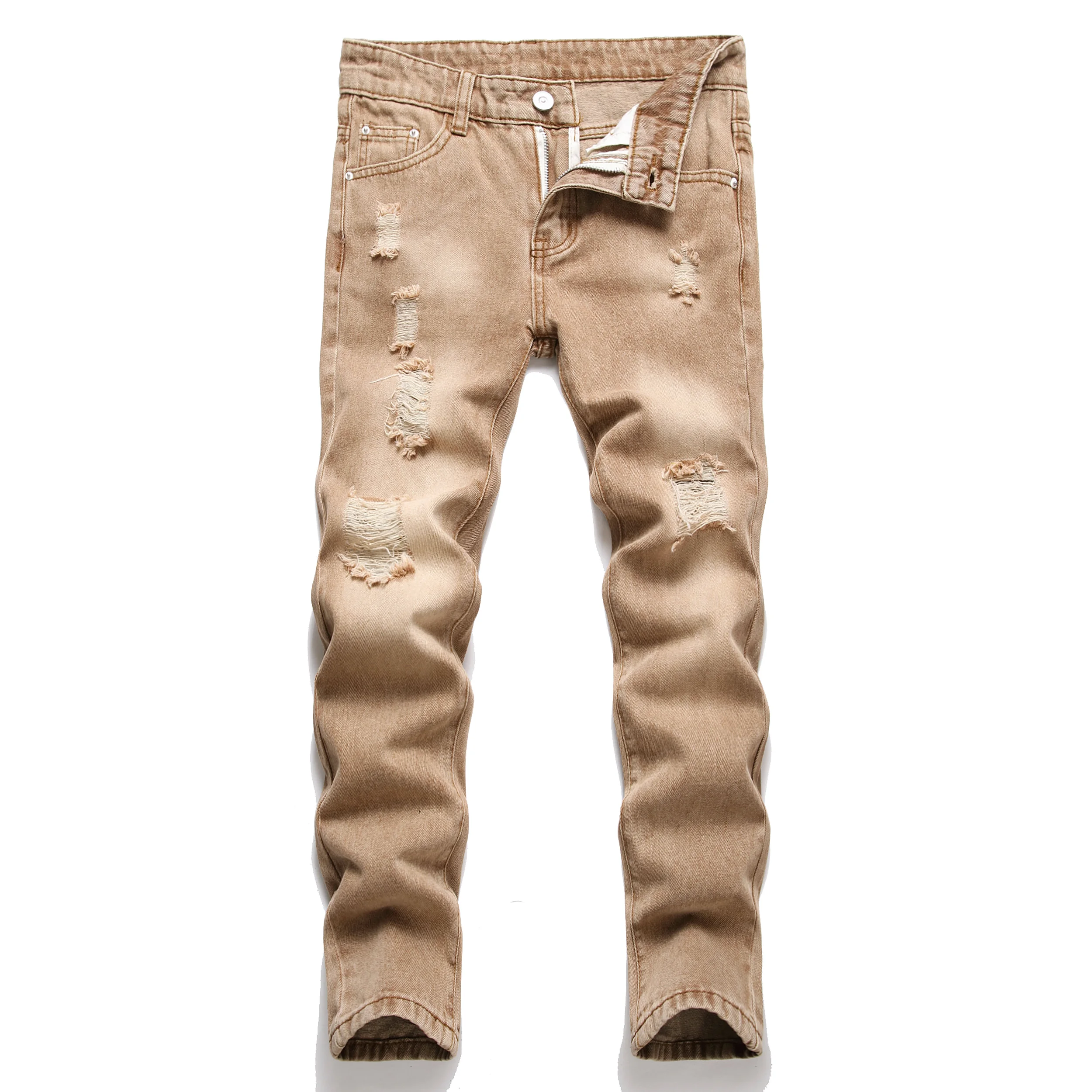 

Boy's Skinny Fit Ripped Distressed Stretch Fashion Denim Jeans Pants Kids Dnim Brown Trousers