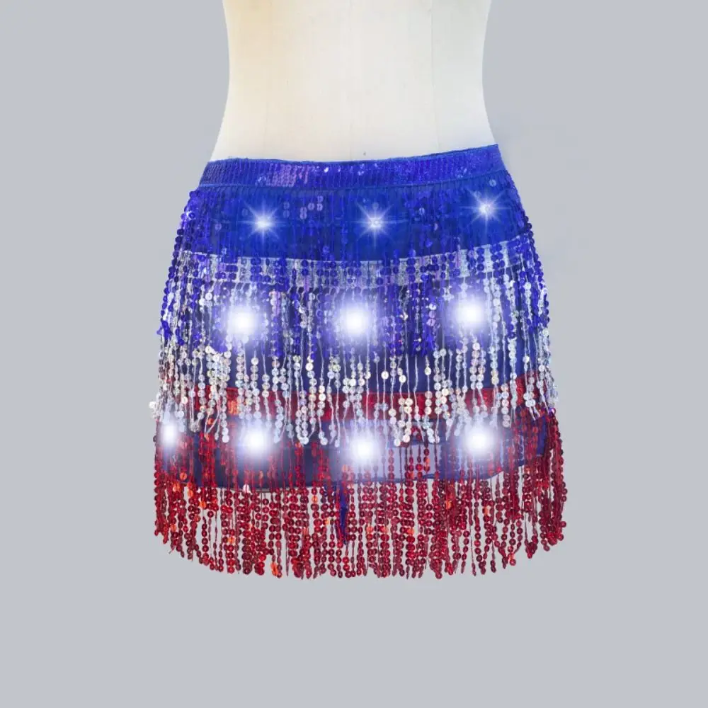 Belt Wrap Belly Dance Hip Scarf Shiny Lace-up LED Sequin Tassel Skirts Night Club Star Fringe Belly Dance Costumes Accessories