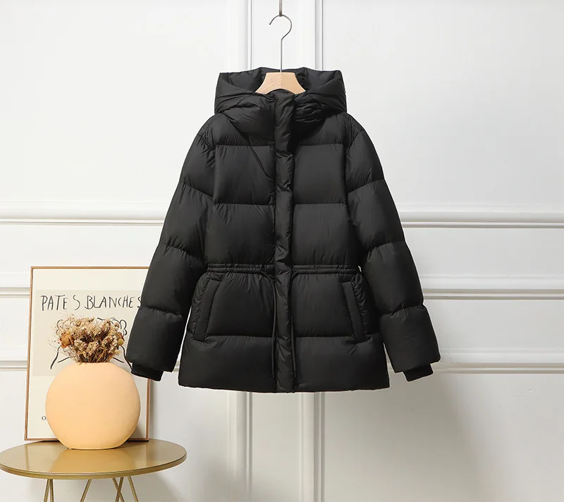 2026年新作 レディース 厚手 中厚 パファジャケット フード付き ホワイトダックダウン ミドル丈 パーカー ベルト付き ダウンジャケット 冬