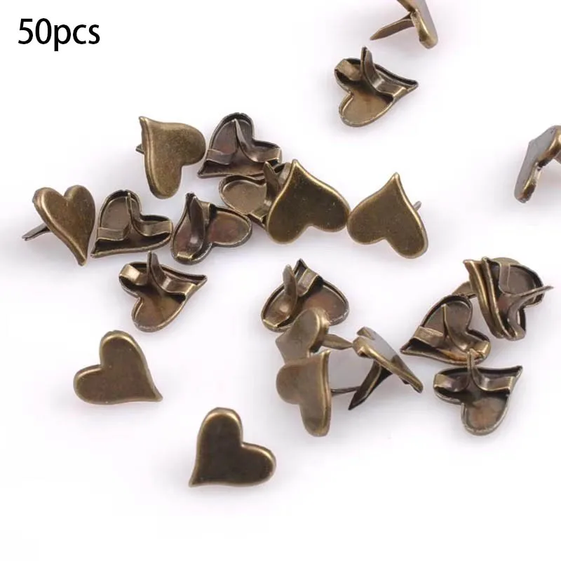 50PCs Bronze Heart Brads Scrapbooking Embellishment Fastener Brads Metal Crafts For shoes Decoration 11x10mm CP1514