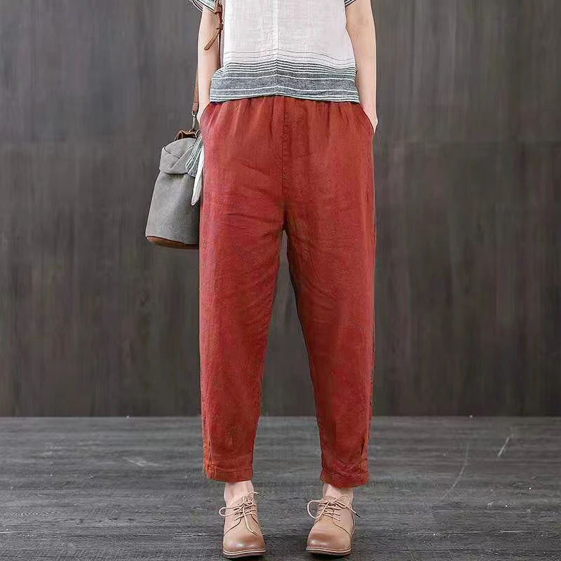 New Women's Casual Pants Thin Loose Cotton Linen Nine Points Harlan Bla Mom Straight Leg Pants Spring Summer High Waist