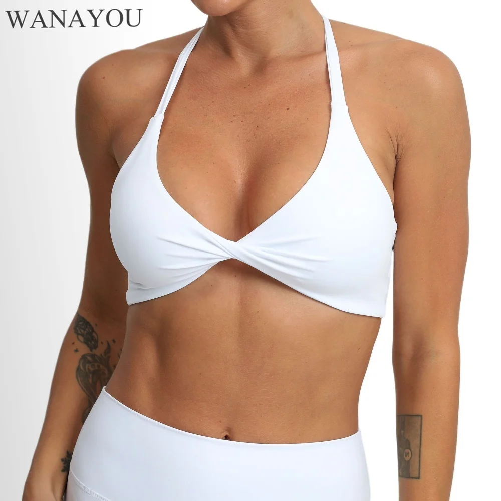 

WANAYOU Sexy Women Yoga Bras, Deep V Sports Bra, Twisted Design Gym Fitness Tops, Thin Straps Cross Back Workout Push Up Bra