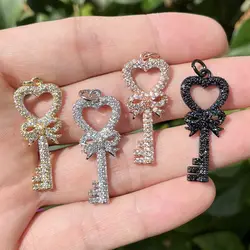 5Pcs Cubic Zirconia Pave Key Pendant Charms for Jewelry Making Bracelet Necklace Handmade Accessories