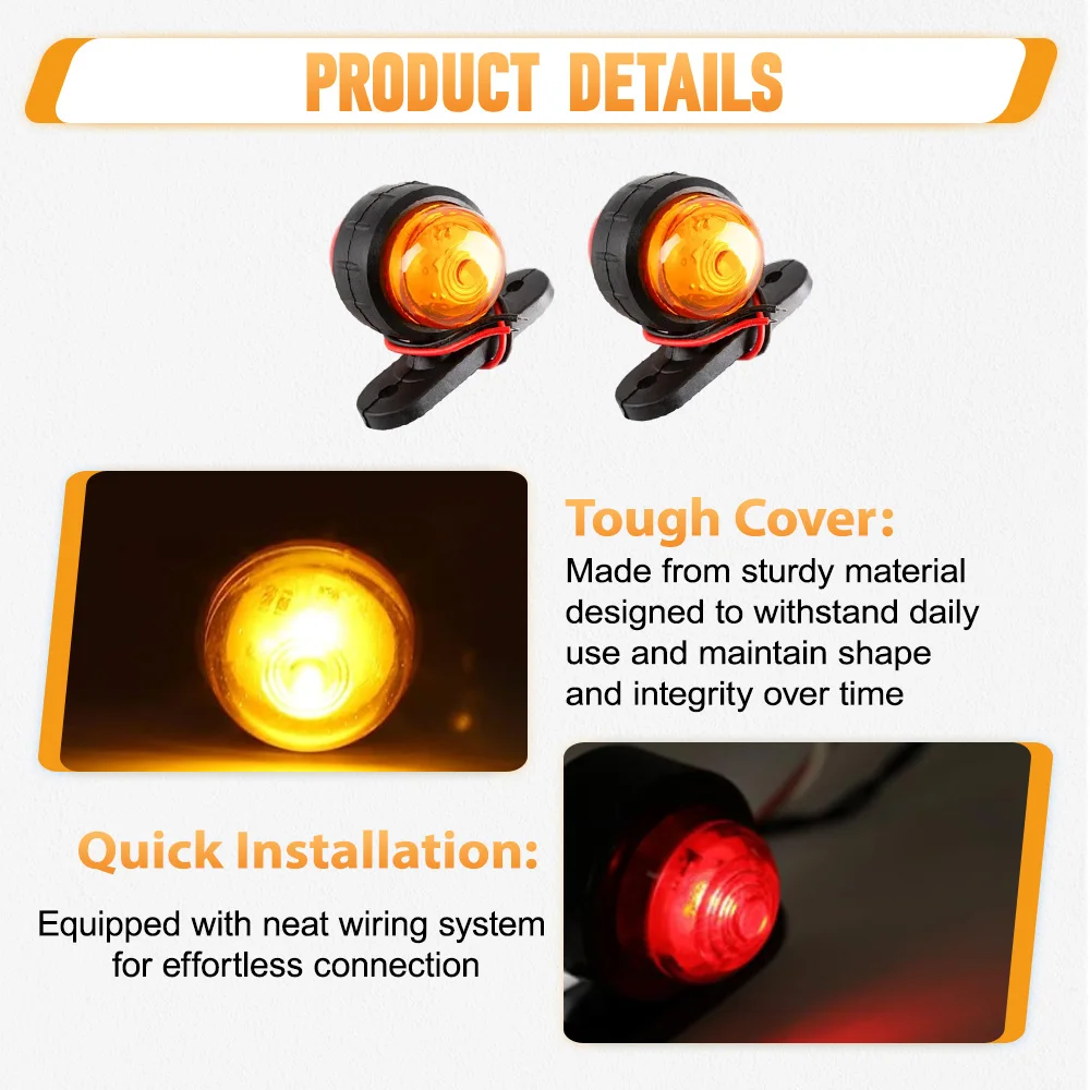2 قطعة شاحنة فان ماركر ضوء LED الجانب ماركر مصباح مقطورة مقاومة للماء أضواء جانبية 12-24 فولت LED أضواء العلامات الجانبية مع 8 اكسسوارات