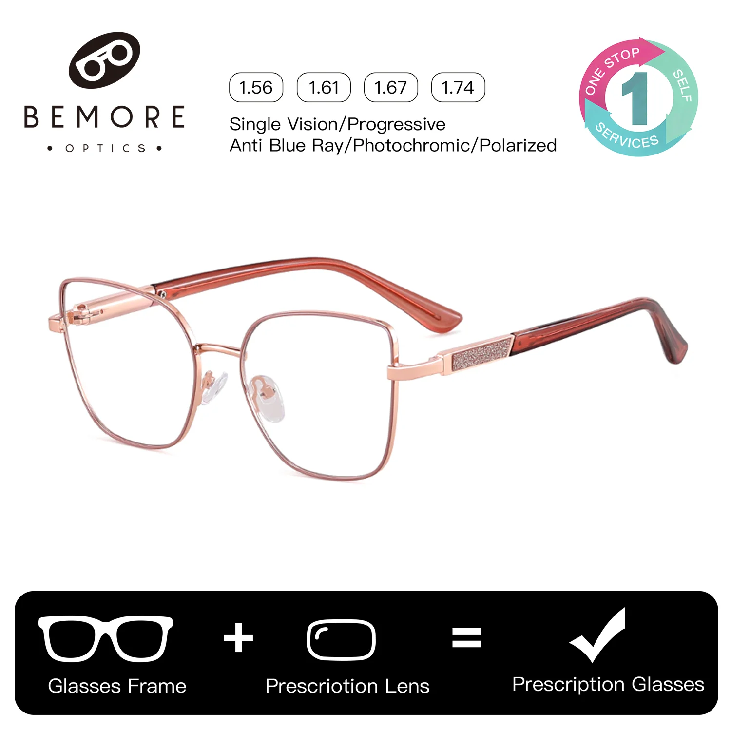 

BEMORE Custom Square Ultralight Acetate Optical Glasses for Woman Butterfly Anti-Blue Ray Photochromic Prescription Eyewear