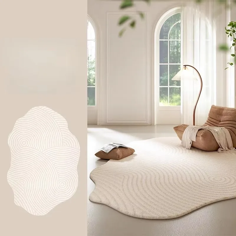 VIKAMA Off-White Wavy Shaped Rug: Comfortable, Soft, Warm, and Non-Slip—Perfect for Living Rooms, Sofas, Kitchens and Home Decor
