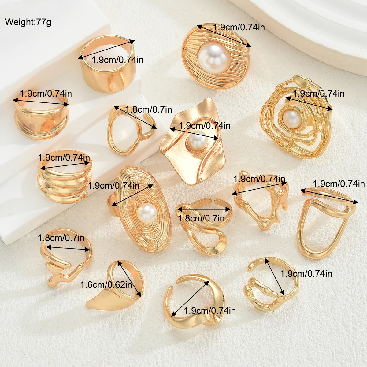 15 قطعة الشرير السلس هندسية مفتوحة خواتم مجموعة للنساء مبالغ فيها غير المتكافئة الذهب اللون الأزهار سميكة مكتنزة خواتم مجوهرات الحفلات #6