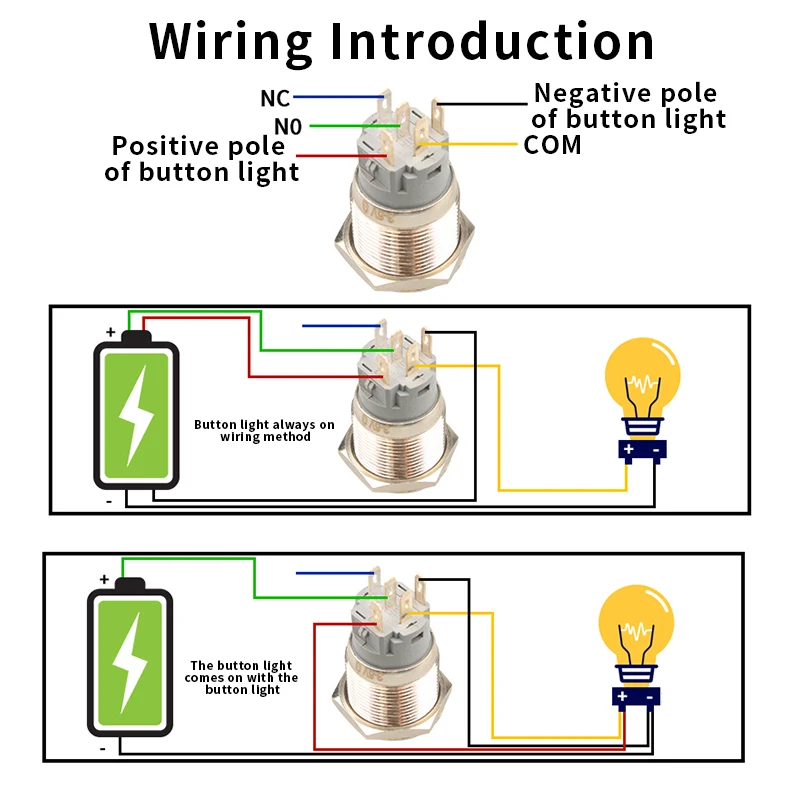 12 16 19 22MM metal button switch LED light waterproof instantaneous self-locking/self resetting power supply 3V5V6V12V24V 220V