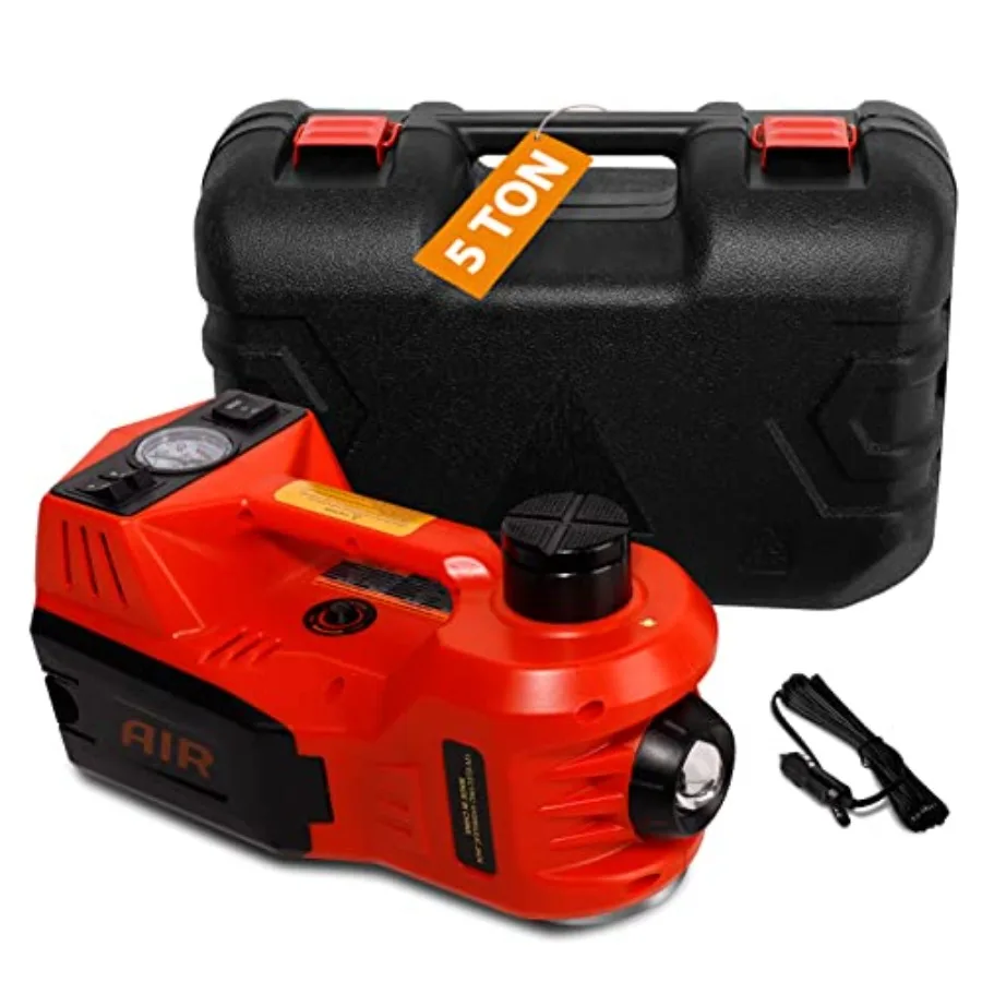 

5 Ton Hydraulic Electric Car Jack with 12V Tire Inflator Pump and LED Light for SUV Sedan Red