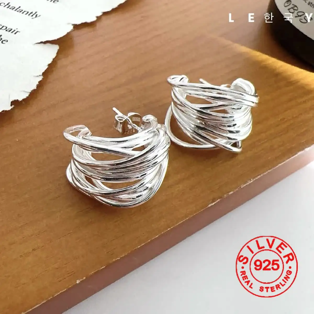 Silver Color Interware Lines Earrings For Women Sexy Girl Fashion Trendy Jewelry Cilp Earring Gift Party Wedding Pendientes