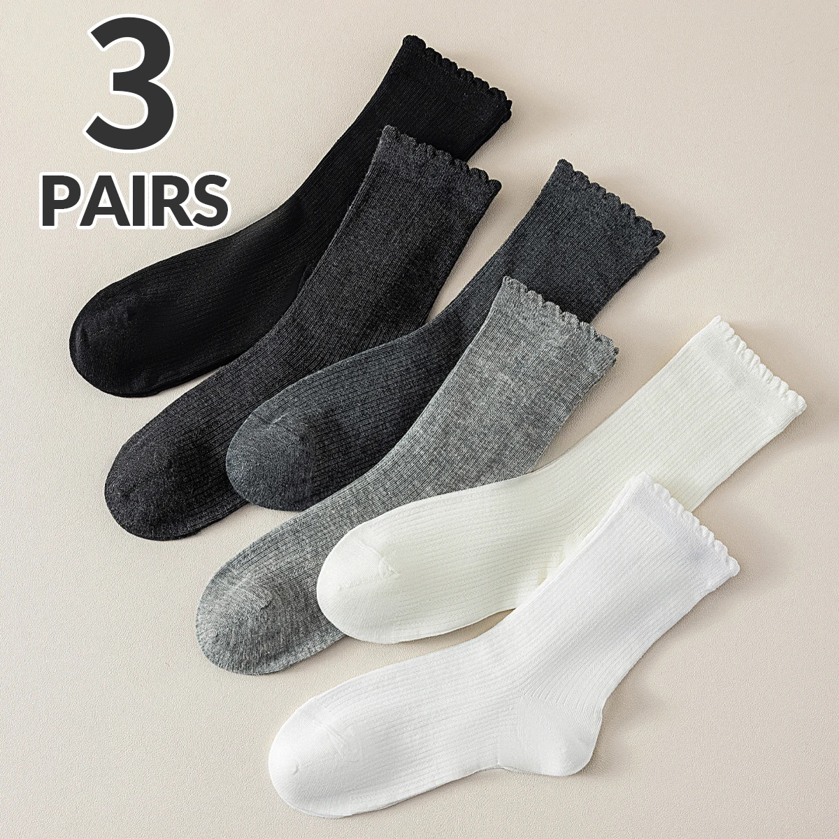3 Pairs of Women's Cotton Summer Solid Color Mesh Breathable Fashion College Style Spring and Autumn Pile Socks Mid Tube Socks