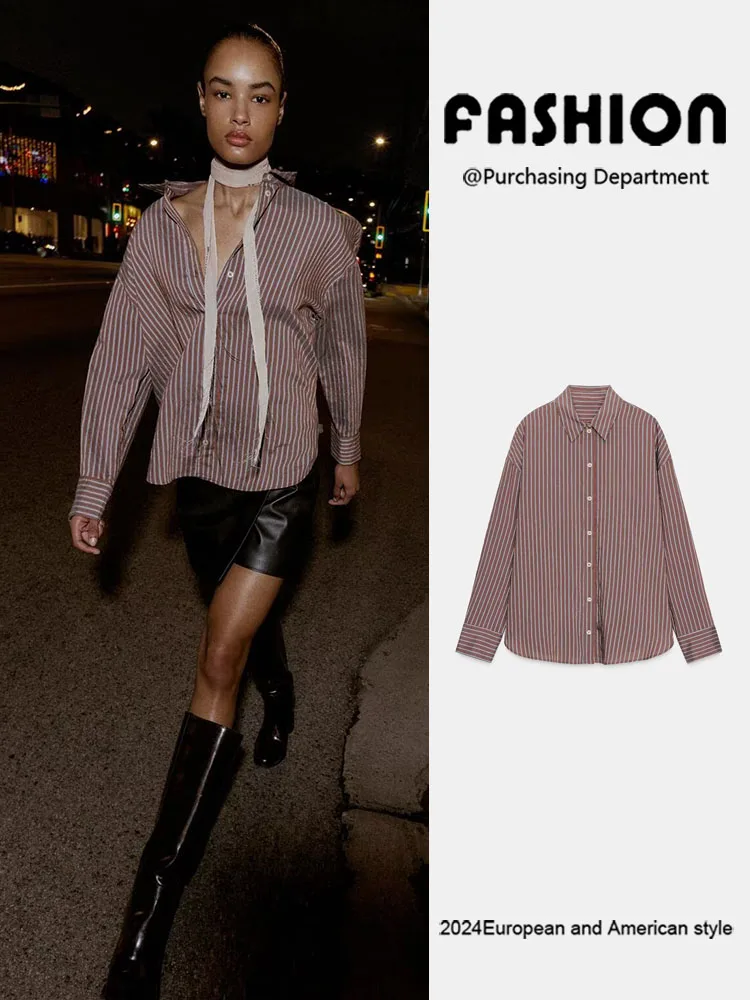 

Весенняя новинка: женская универсальная блузка с длинным рукавом, отложным воротником, в полоску, свободного кроя, из шелка, повседневная, элегантная, модная