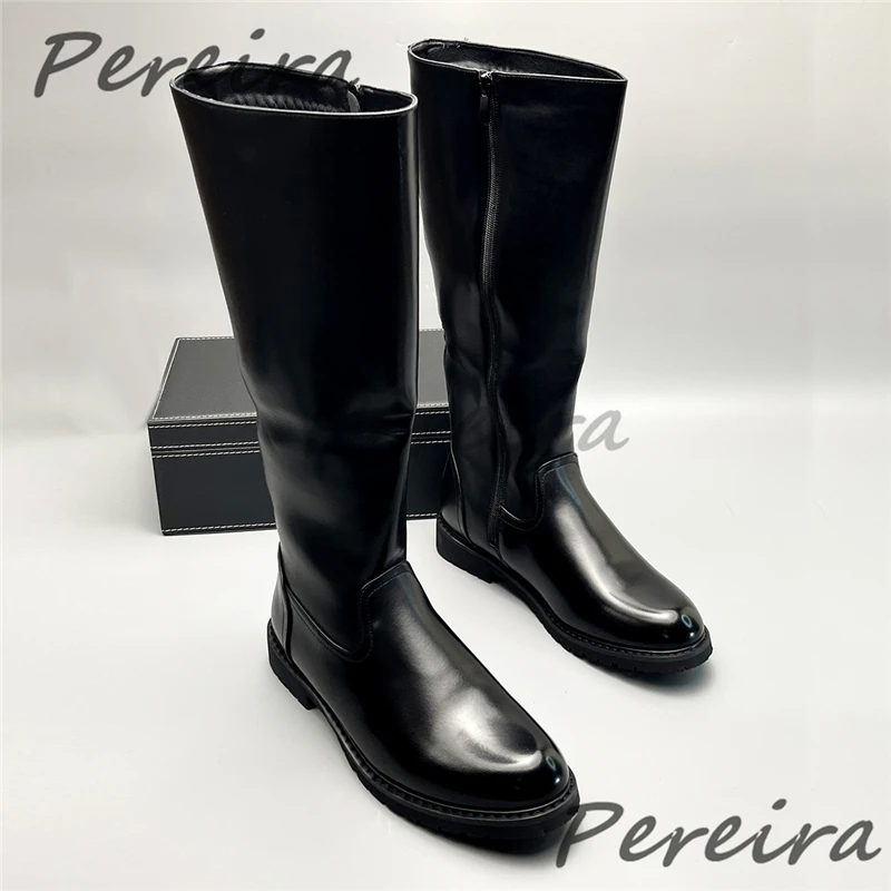 خريف شتاء دافئ الرجال حذاء برقبة للركبة جلد أسود سميكة سوليد الجانب سستة أحذية طويلة العصرية تنوعا أحذية رجالي حجم كبير