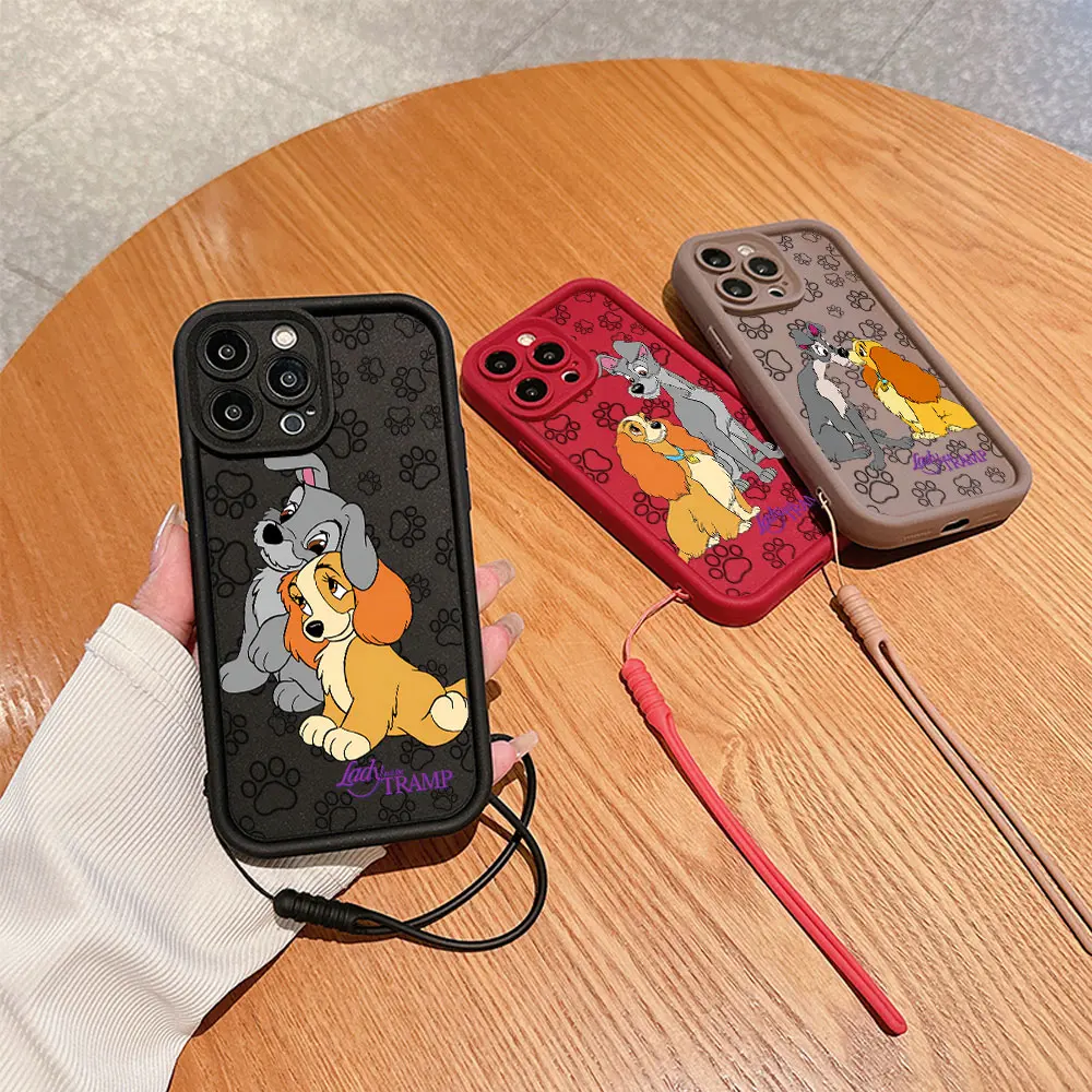 Cute Lady And The Tramp Phone Case for IPhone 15 14 13 12 11 Pro Max Mini XR XS X 7 8 Plus Soft TPU Back Cover With Hand Strap