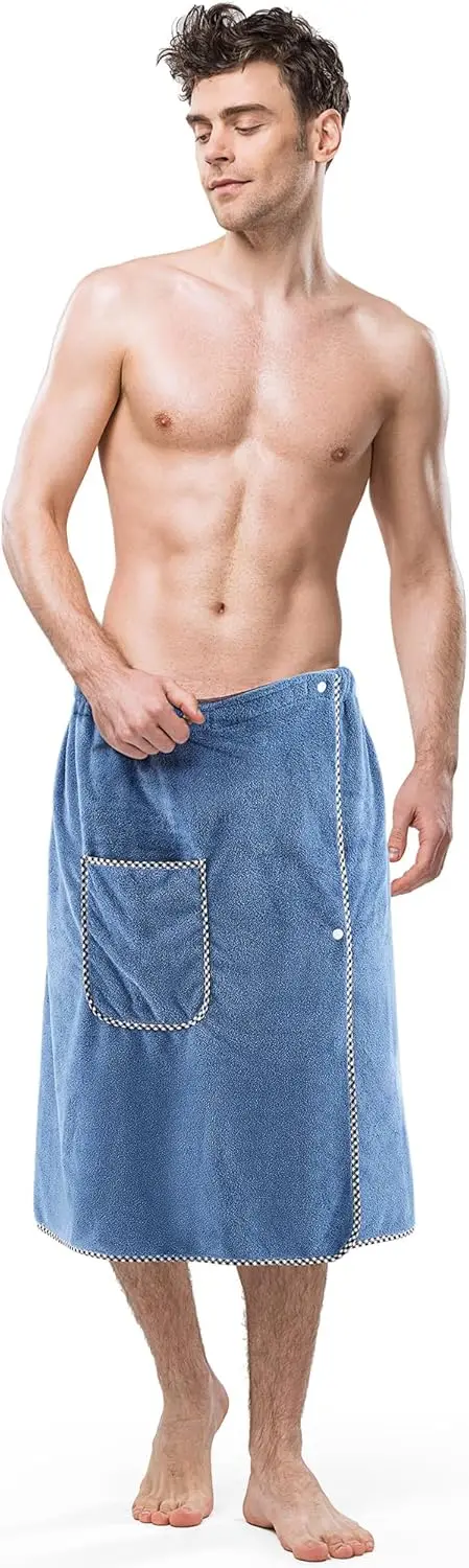 

Быстросохнущее мужское банное полотенце-накидка с карманом, регулируемое, для спортзала, спа, сауны, 65x25 дюймов, синий коралловый флис