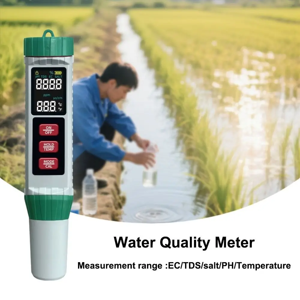 

LCD Digital Display Household Water Test Pen Waterproof High Accuracy Digital PH Meter 5-in-1 Multifunction PH Tester
