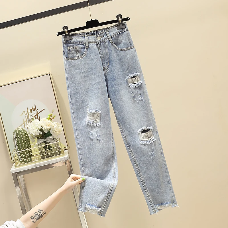 

Мужские модные повседневные джинсы-харлан с застежкой-молнией на средней талии, стильные брюки-девятки прямого кроя с перфорацией