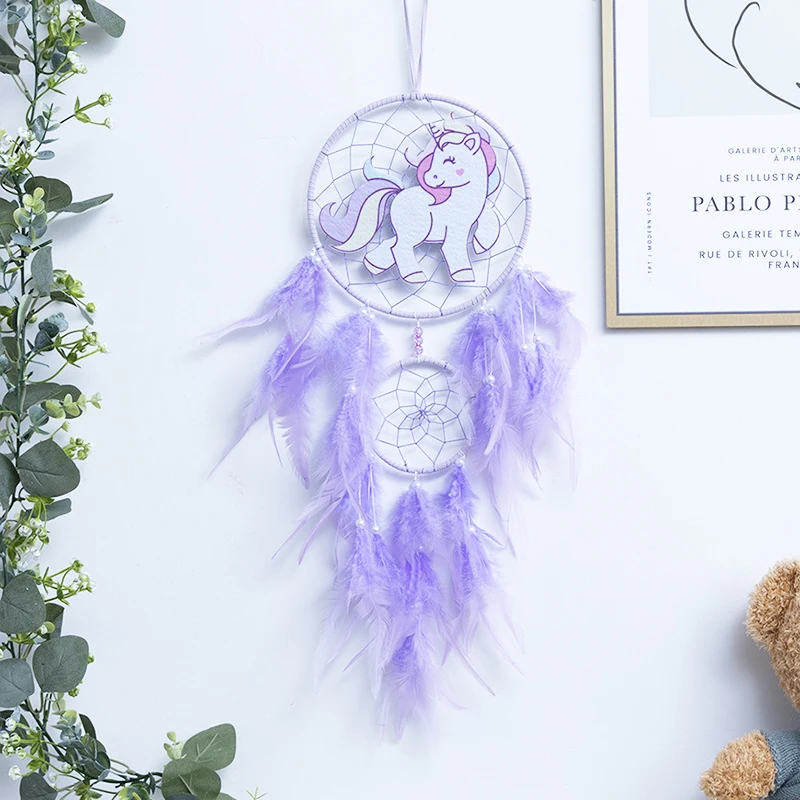 Dinosaur Dream Catchers for Kids Cartoon DreamCatcher Handmade Home Décor Unicorn Wall Hanging Double Ring Nursery Birthday Gif