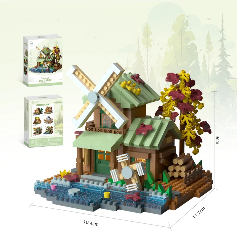 Creatieve straatbeeld bouwmodel bouwstenen bos boomhut puzzel windmolen boomhut decoratie speelgoed
