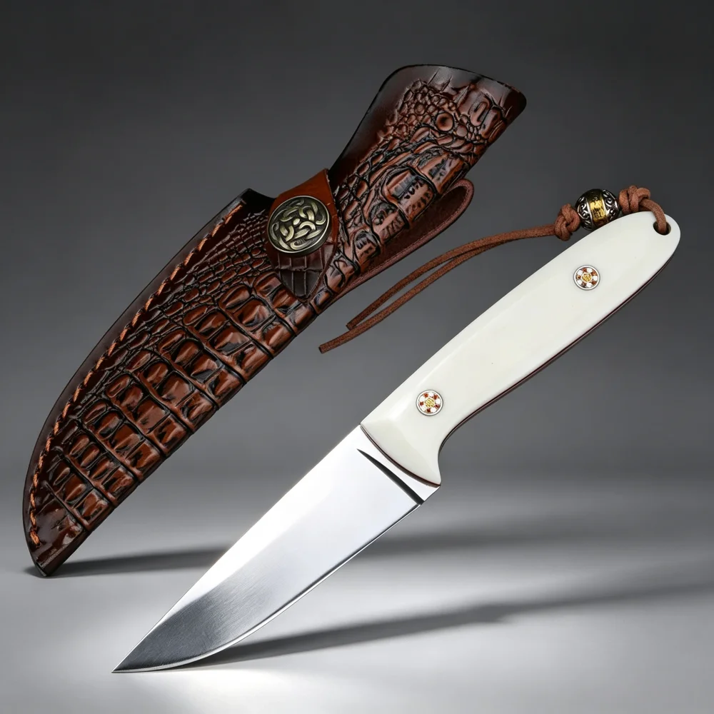 Survival Knife Full Tang - Mirror Polished Outdoor Knife 5Cr15MoV Full