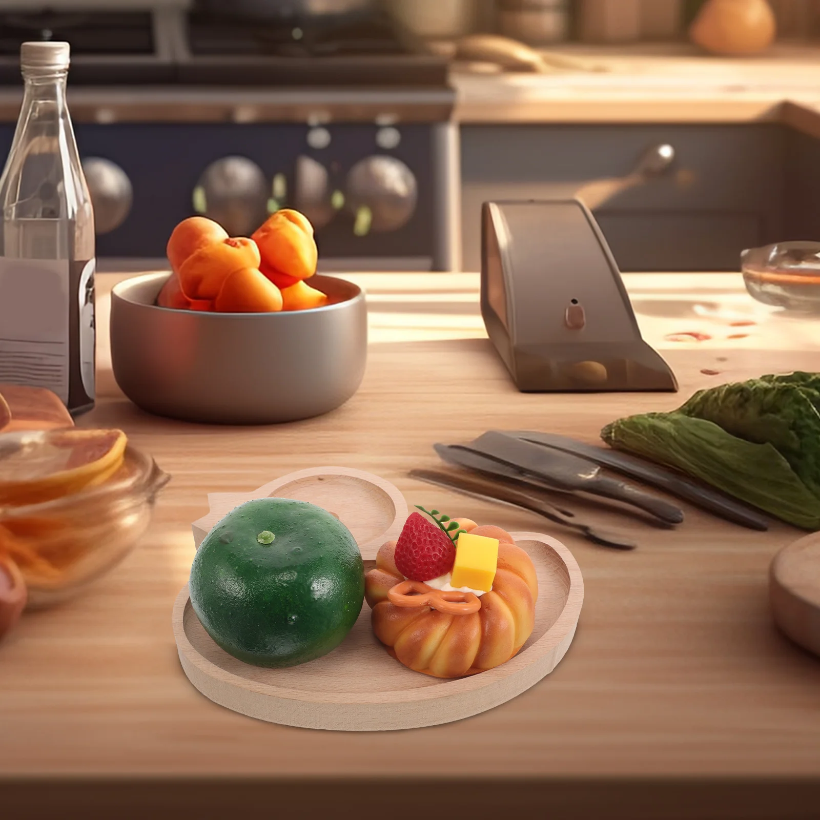 

Wooden Duck Shape Snack Tray for Cute Animal Serving Plate Fruits Appetizers Sushi Home Restaurant Use Sectioned