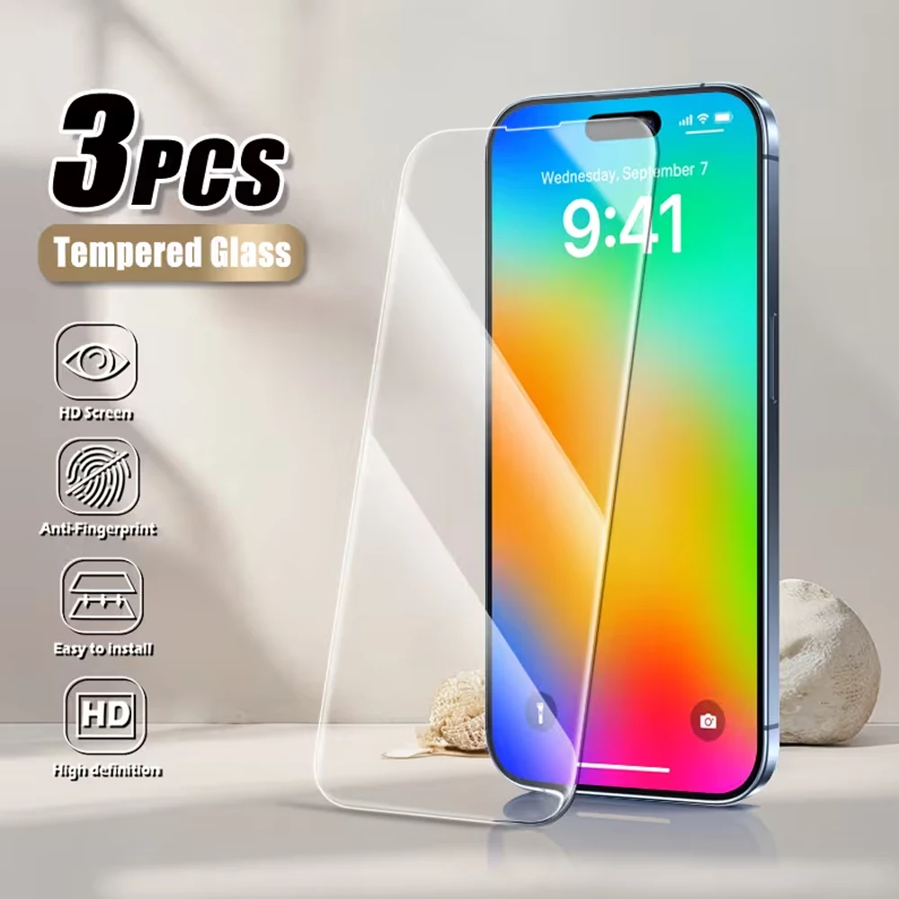 3/1PCS HD Screen Protectors For iPhone 15 16 Pro Max Air 17 14 Plus 13 12 16e 11 Mini X XR XS 6 7 8 Tempered Glass For iPhone 18