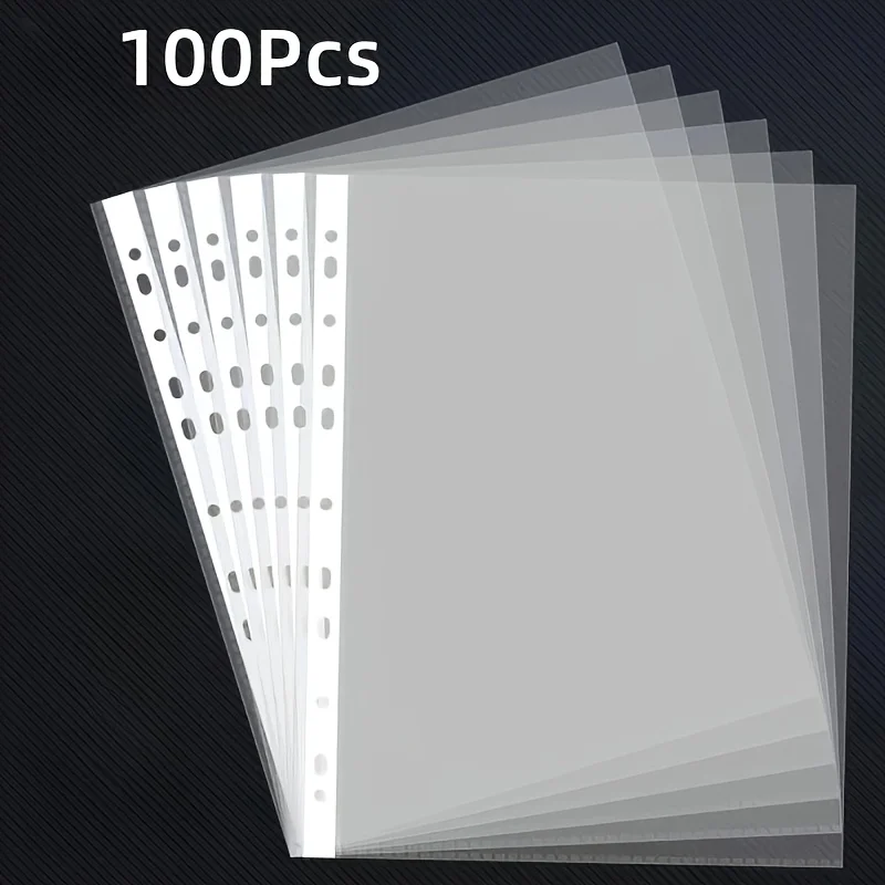 50/100 pochettes transparentes A4 en plastique – Compatibles avec les classeurs à 3 anneaux à 11 trous, pochettes de documents durables en PP pour le bureau, l'école, la maison