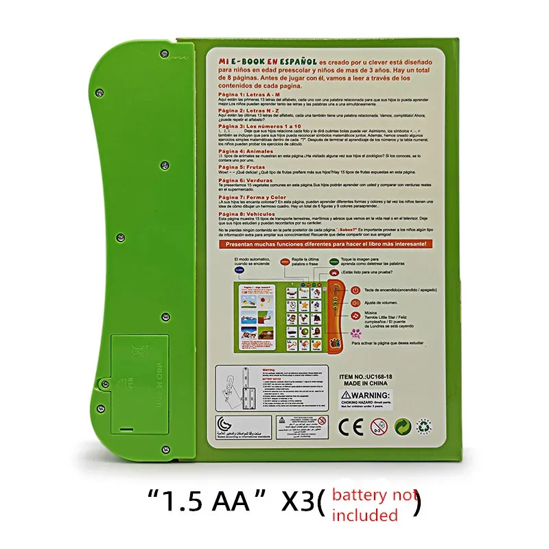 Spaanse Leren Geluidsboek Leesmachine Kinderen Vroege Educatieve Speelgoed Multifunctionele Muziek Baby E-Book Kid Kerstcadeau