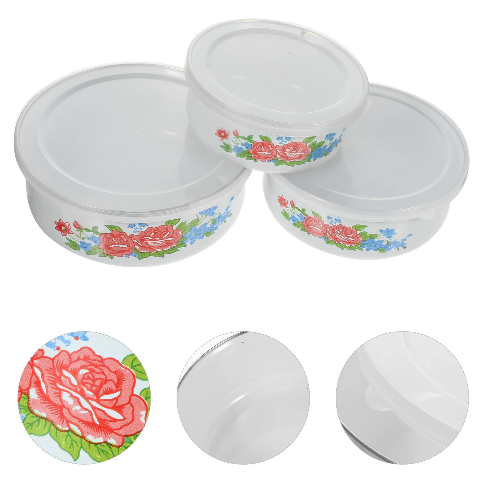 

3Pcs Enamel Bowls Food Preservation Containers Practical Easy Clean Soup Salad Noodle Rice Serving Enamel Bowls