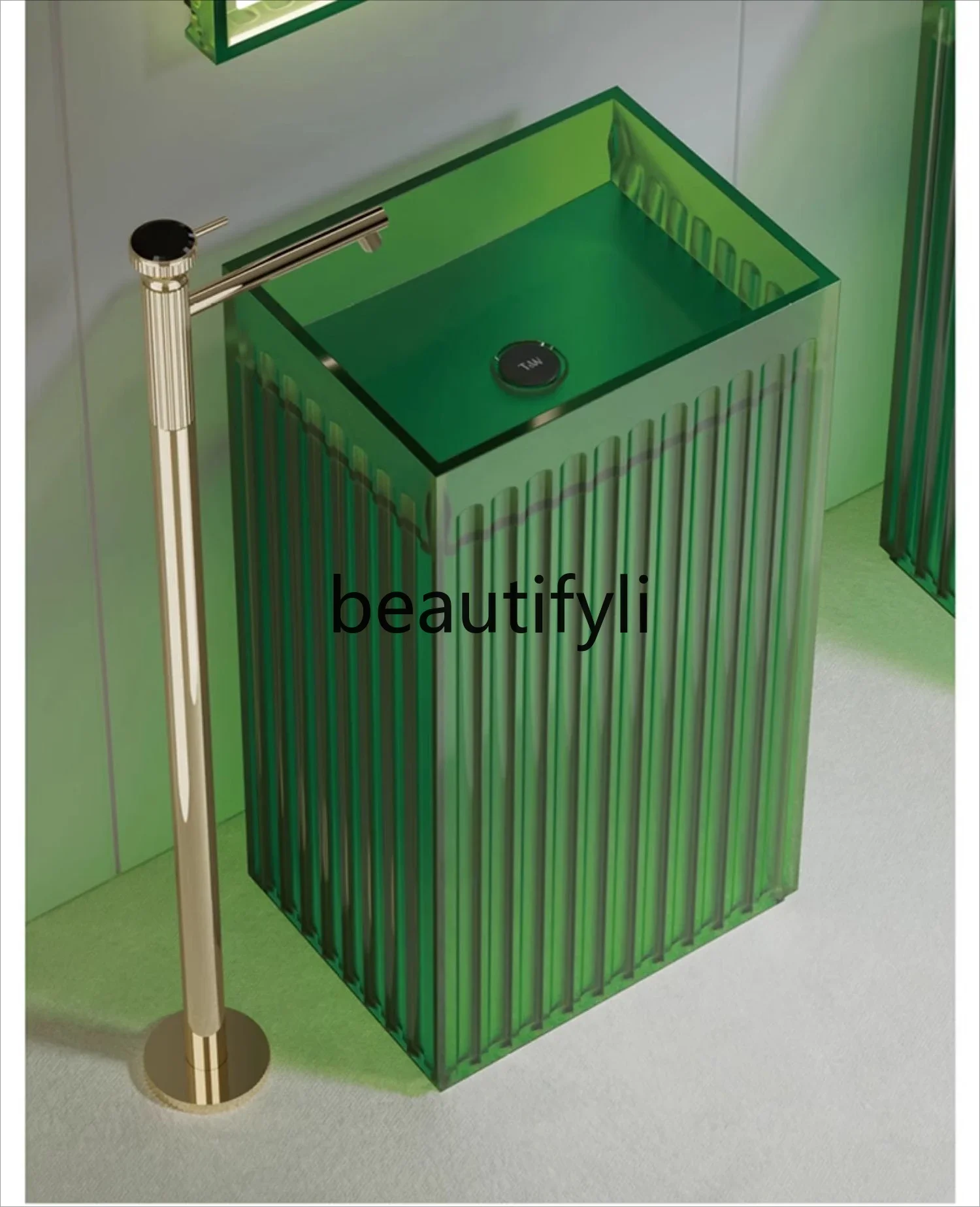 

Transparent resin household square vertical stripe transparent crystal column basin bathroom washbasin