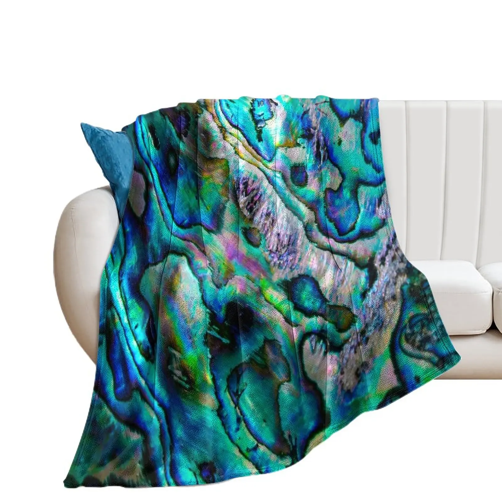 Abstract Paua Abalone Shell Texture Pattern, Polished Paua Shell, Multicolor Shell Haliotis Background, Shiny Moth Throw Blanket