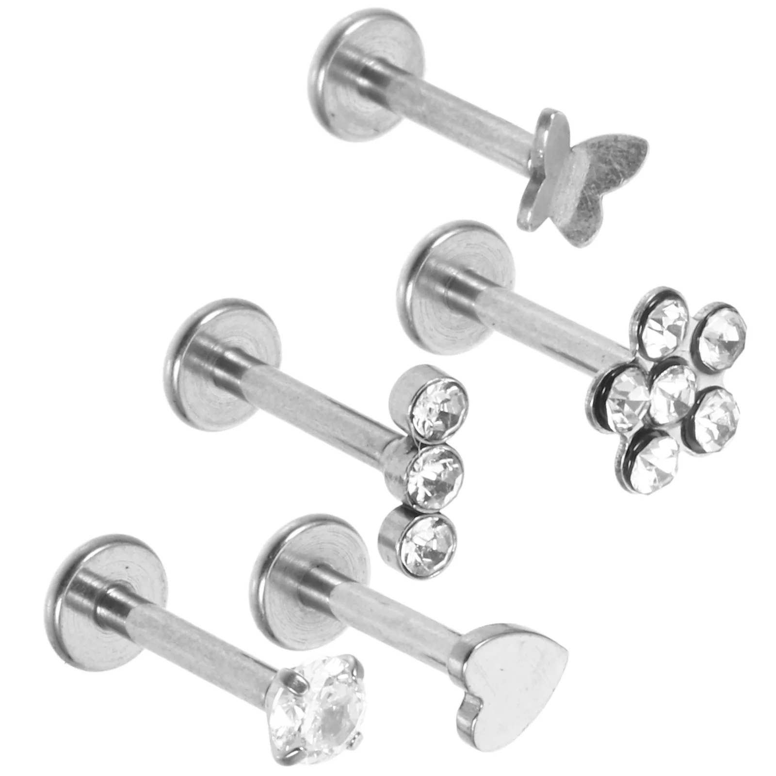 5 Pcs Lip and Nose Stud Set Studs Rings Piercing Conch Silver Zircon Titanium Jewelry